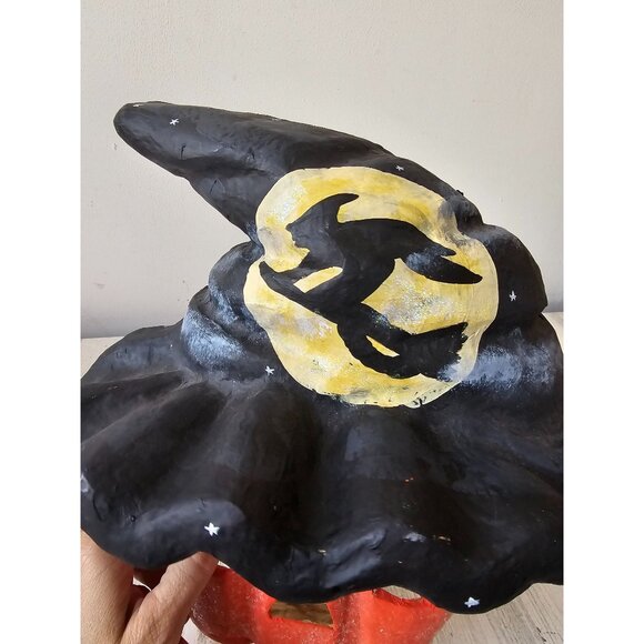 Vintage walnut ridge paper mache pumpkin witch mask painting Halloween decor 199 - Picture 3 of 10